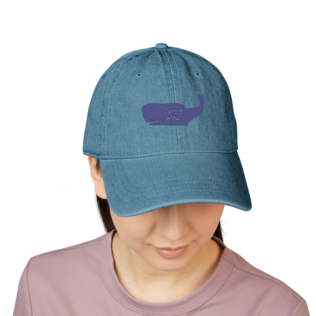Embroidered Purple Whale Denim Hat - Casual Coastal Baseball Cap