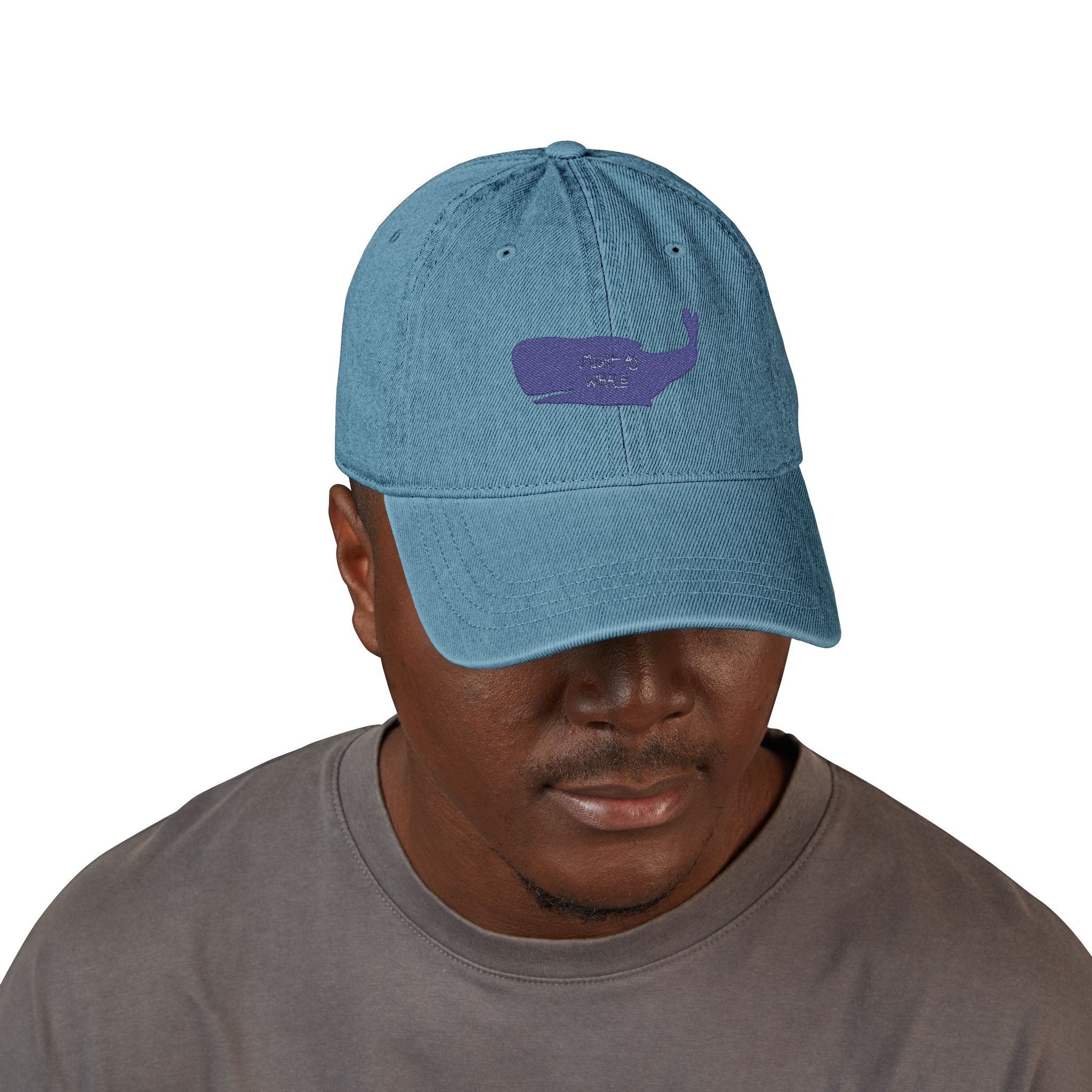 Embroidered Purple Whale Denim Hat - Casual Coastal Baseball Cap