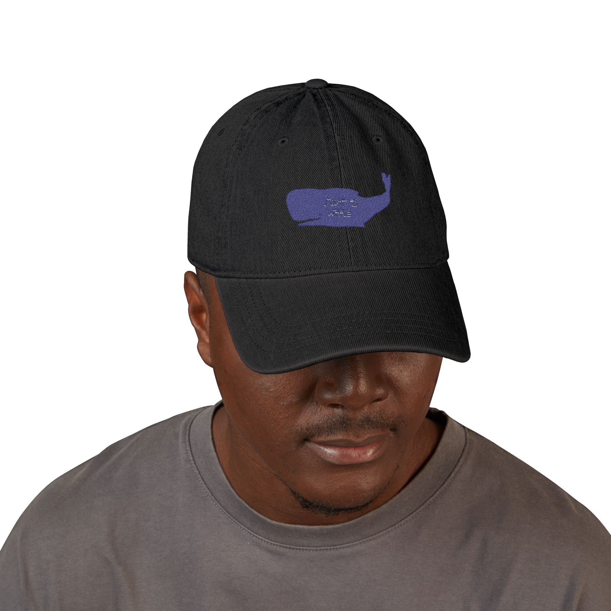 Embroidered Purple Whale Denim Hat - Casual Coastal Baseball Cap