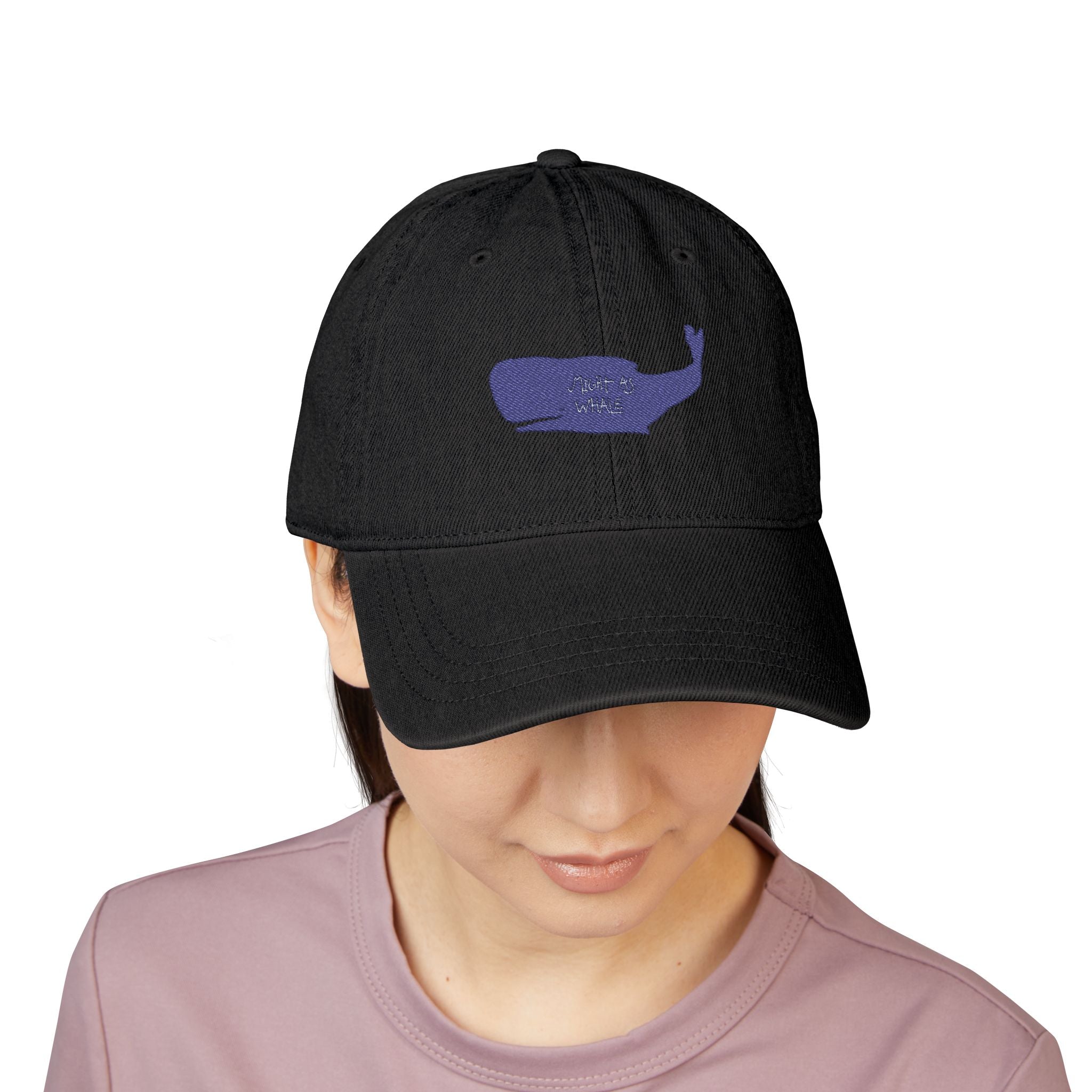 Embroidered Purple Whale Denim Hat - Casual Coastal Baseball Cap