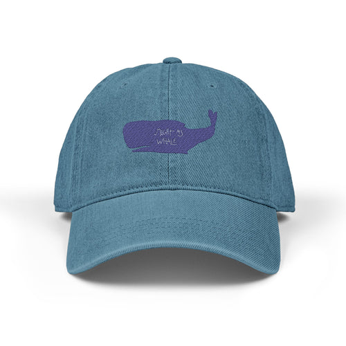 Embroidered Purple Whale Denim Hat - Casual Coastal Baseball Cap
